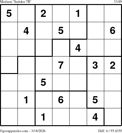 The grouppuzzles.com Medium Sudoku-7B puzzle for Wednesday March 18, 2026