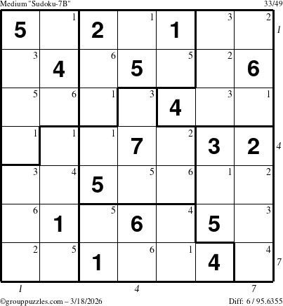 The grouppuzzles.com Medium Sudoku-7B puzzle for Wednesday March 18, 2026 with all 6 steps marked