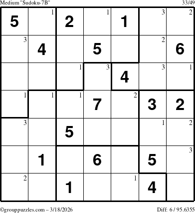 The grouppuzzles.com Medium Sudoku-7B puzzle for Wednesday March 18, 2026 with the first 3 steps marked