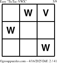 The grouppuzzles.com Easy TicTac-VWX puzzle for Wednesday April 16, 2025