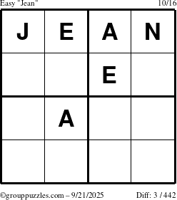 The grouppuzzles.com Easy Jean puzzle for Sunday September 21, 2025