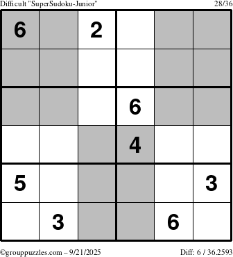 The grouppuzzles.com Difficult SuperSudoku-Junior puzzle for Sunday September 21, 2025