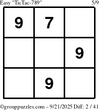 The grouppuzzles.com Easy TicTac-789 puzzle for Sunday September 21, 2025