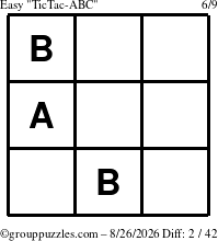 The grouppuzzles.com Easy TicTac-ABC puzzle for Wednesday August 26, 2026