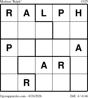 The grouppuzzles.com Medium Ralph puzzle for Wednesday August 26, 2026
