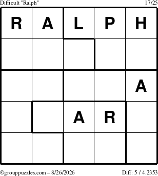 The grouppuzzles.com Difficult Ralph puzzle for Wednesday August 26, 2026
