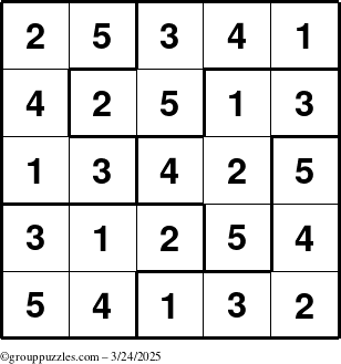 The grouppuzzles.com Answer grid for the Sudoku-5B puzzle for Monday March 24, 2025