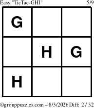 The grouppuzzles.com Easy TicTac-GHI puzzle for Monday August 3, 2026