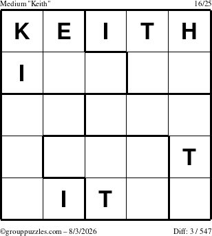 The grouppuzzles.com Medium Keith puzzle for Monday August 3, 2026