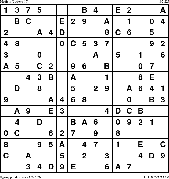 The grouppuzzles.com Medium Sudoku-15 puzzle for Monday August 3, 2026
