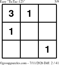 The grouppuzzles.com Easy TicTac-123 puzzle for Saturday July 11, 2026