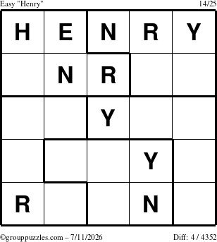 The grouppuzzles.com Easy Henry puzzle for Saturday July 11, 2026