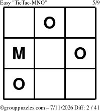 The grouppuzzles.com Easy TicTac-MNO puzzle for Saturday July 11, 2026