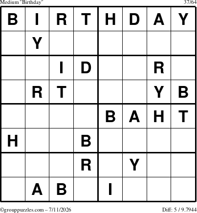 The grouppuzzles.com Medium Birthday puzzle for Saturday July 11, 2026