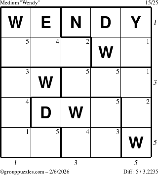 The grouppuzzles.com Medium Wendy puzzle for Friday February 6, 2026 with all 5 steps marked