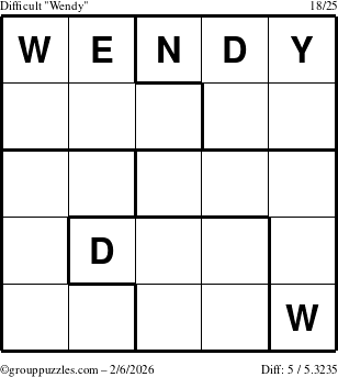 The grouppuzzles.com Difficult Wendy puzzle for Friday February 6, 2026