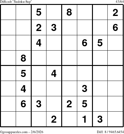 The grouppuzzles.com Difficult Sudoku-8up puzzle for Friday February 6, 2026