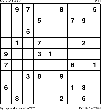 The grouppuzzles.com Medium Sudoku puzzle for Friday February 6, 2026