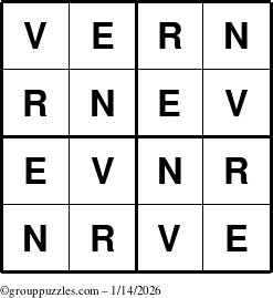 The grouppuzzles.com Answer grid for the Vern puzzle for Wednesday January 14, 2026