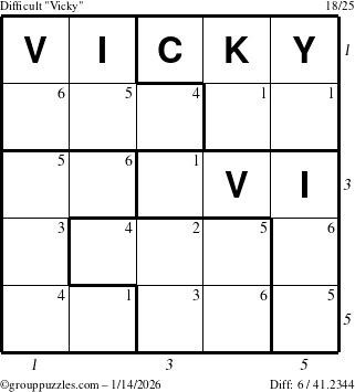 The grouppuzzles.com Difficult Vicky puzzle for Wednesday January 14, 2026 with all 6 steps marked