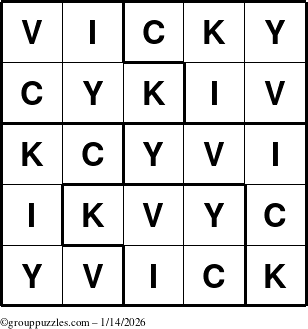 The grouppuzzles.com Answer grid for the Vicky puzzle for Wednesday January 14, 2026