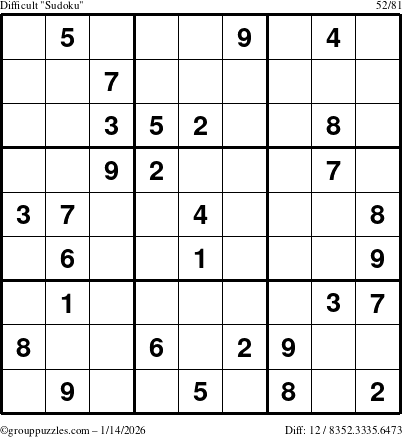 The grouppuzzles.com Difficult Sudoku puzzle for Wednesday January 14, 2026