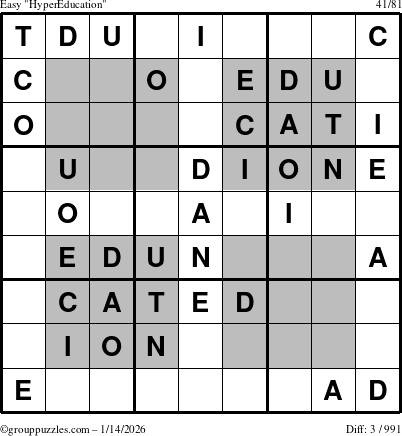 The grouppuzzles.com Easy HyperEducation-i23 puzzle for Wednesday January 14, 2026