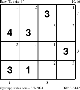 The grouppuzzles.com Easy Sudoku-4 puzzle for Thursday March 7, 2024 with all 3 steps marked