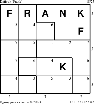 The grouppuzzles.com Difficult Frank puzzle for Thursday March 7, 2024 with all 7 steps marked