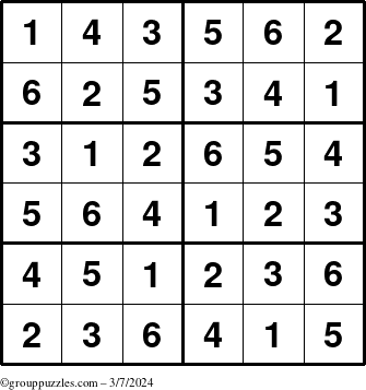 The grouppuzzles.com Answer grid for the Sudoku-Junior puzzle for Thursday March 7, 2024