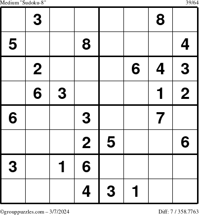 The grouppuzzles.com Medium Sudoku-8 puzzle for Thursday March 7, 2024