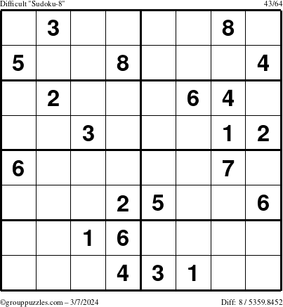 The grouppuzzles.com Difficult Sudoku-8 puzzle for Thursday March 7, 2024