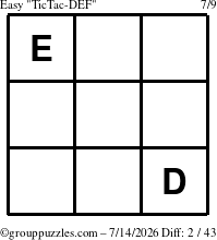 The grouppuzzles.com Easy TicTac-DEF puzzle for Tuesday July 14, 2026