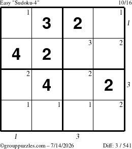 The grouppuzzles.com Easy Sudoku-4 puzzle for Tuesday July 14, 2026 with all 3 steps marked