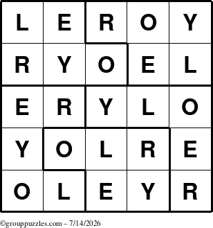 The grouppuzzles.com Answer grid for the Leroy puzzle for Tuesday July 14, 2026