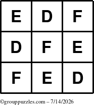 The grouppuzzles.com Answer grid for the TicTac-DEF puzzle for Tuesday July 14, 2026