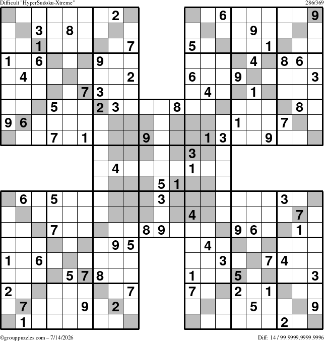 The grouppuzzles.com Difficult HyperSudoku-Xtreme puzzle for Tuesday July 14, 2026