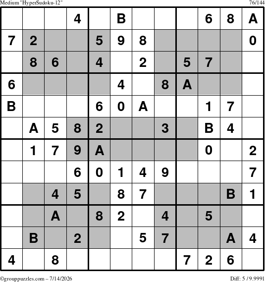 The grouppuzzles.com Medium HyperSudoku-12 puzzle for Tuesday July 14, 2026
