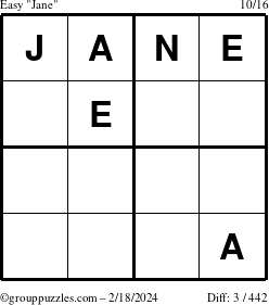 The grouppuzzles.com Easy Jane puzzle for Sunday February 18, 2024