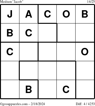 The grouppuzzles.com Medium Jacob puzzle for Sunday February 18, 2024