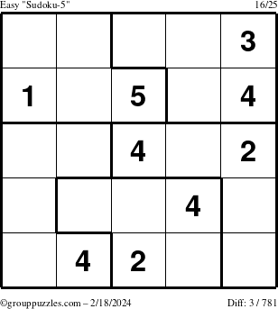 The grouppuzzles.com Easy Sudoku-5 puzzle for Sunday February 18, 2024