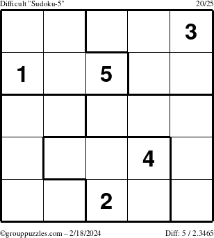 The grouppuzzles.com Difficult Sudoku-5 puzzle for Sunday February 18, 2024