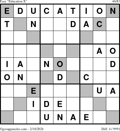The grouppuzzles.com Easy Education-X puzzle for Sunday February 18, 2024