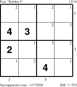 The grouppuzzles.com Easy Sudoku-4 puzzle for Saturday January 17, 2026 with all 3 steps marked