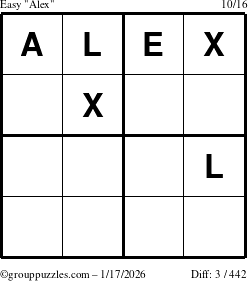 The grouppuzzles.com Easy Alex puzzle for Saturday January 17, 2026