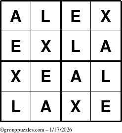 The grouppuzzles.com Answer grid for the Alex puzzle for Saturday January 17, 2026