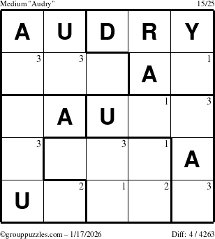 The grouppuzzles.com Medium Audry puzzle for Saturday January 17, 2026 with the first 3 steps marked