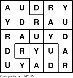 The grouppuzzles.com Answer grid for the Audry puzzle for Saturday January 17, 2026