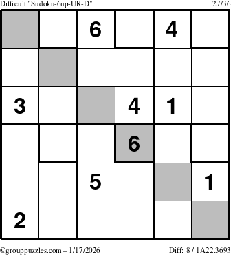 The grouppuzzles.com Difficult Sudoku-6up-UR-D puzzle for Saturday January 17, 2026