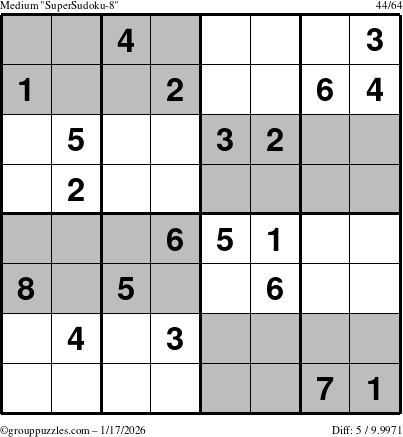 The grouppuzzles.com Medium SuperSudoku-8 puzzle for Saturday January 17, 2026